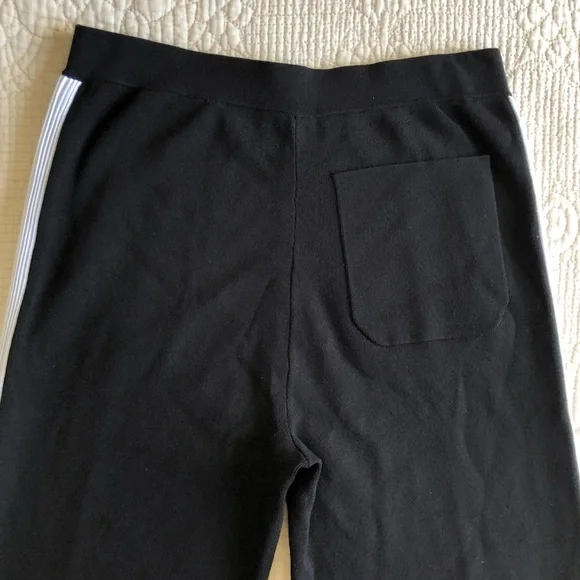 SANDRO PARIS Women’s Black High Waisted White Stripe Wide-Leg Knit Pants Sz 4